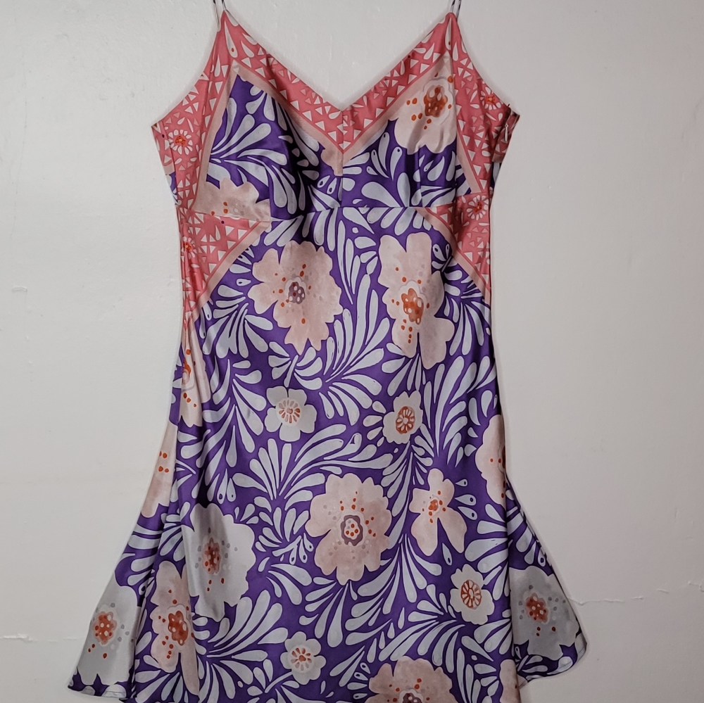 Nicole Miller y2k 100% silk purple and pink slip dress